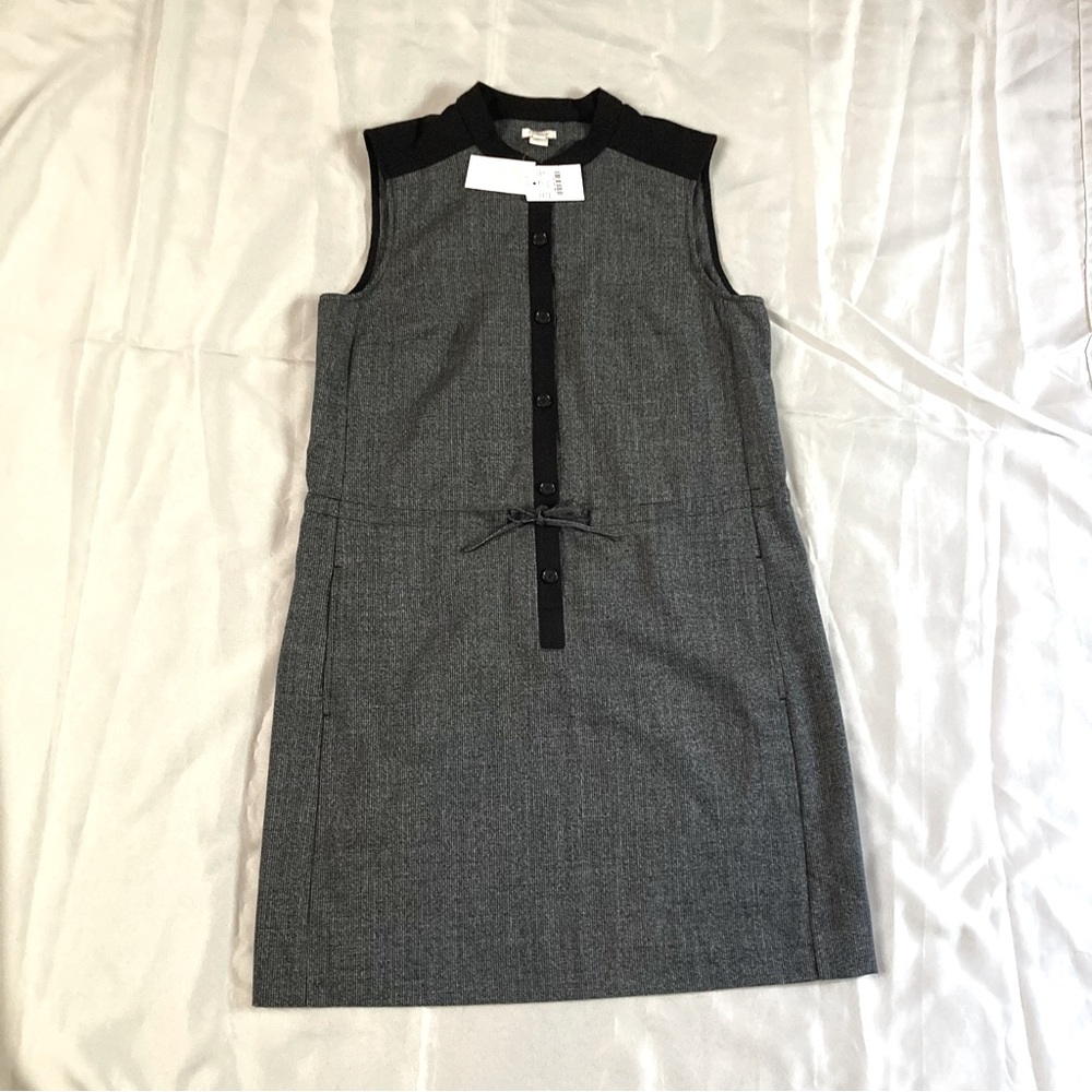 J. Crew Black/Gray Drawstring Waist Shirt Dress size Small Sleeveless